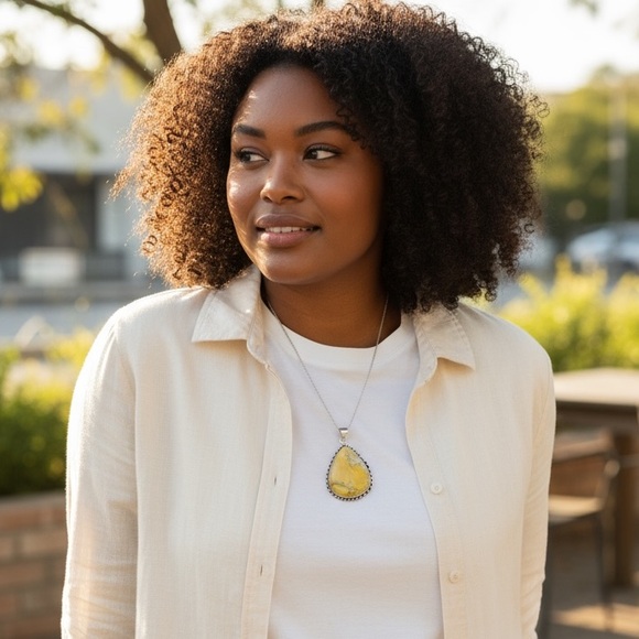 Large Maligano Jasper Teardrop Pendant with Sterling Decorative Border - Picture 2 of 3